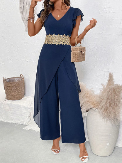 V-Neck Wide Leg Jumpsuit 