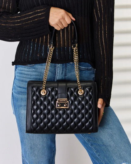 David Jones Quilted PU Leather Handbag Black One Size