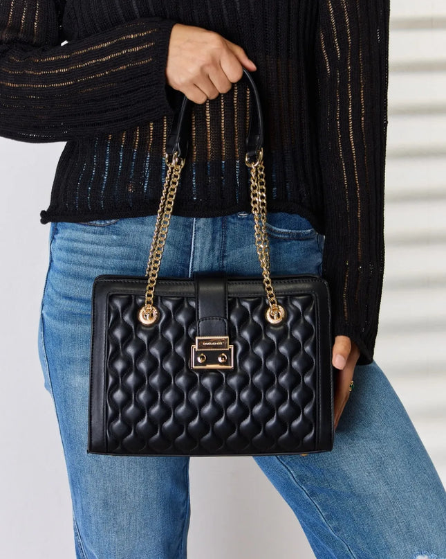 David Jones Quilted PU Leather Handbag Black One Size