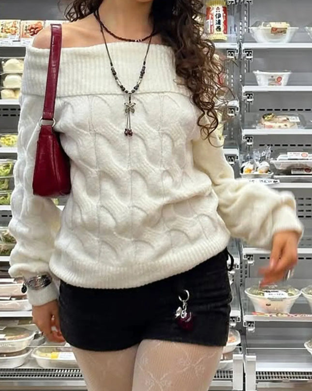 Cable Knit Off-Shoulder Sweater
