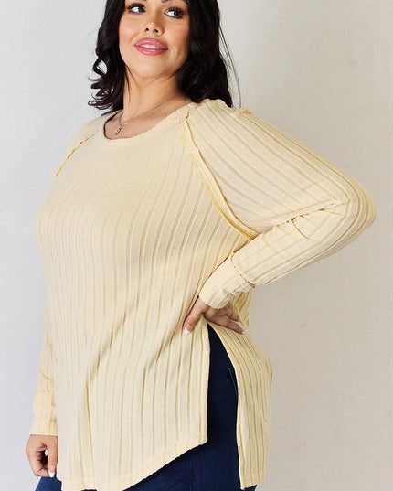 Basic Bae Full Size Ribbed Round Neck Slit T-Shirt