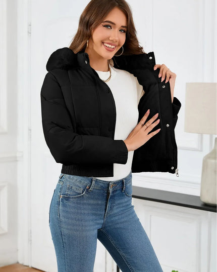 Pocketed Long Sleeve Cropped Hooded Winter Coat
