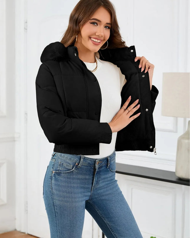 Pocketed Long Sleeve Cropped Hooded Winter Coat