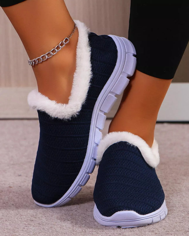 Breathable Mesh Fuzzy Slip-Ons Blue