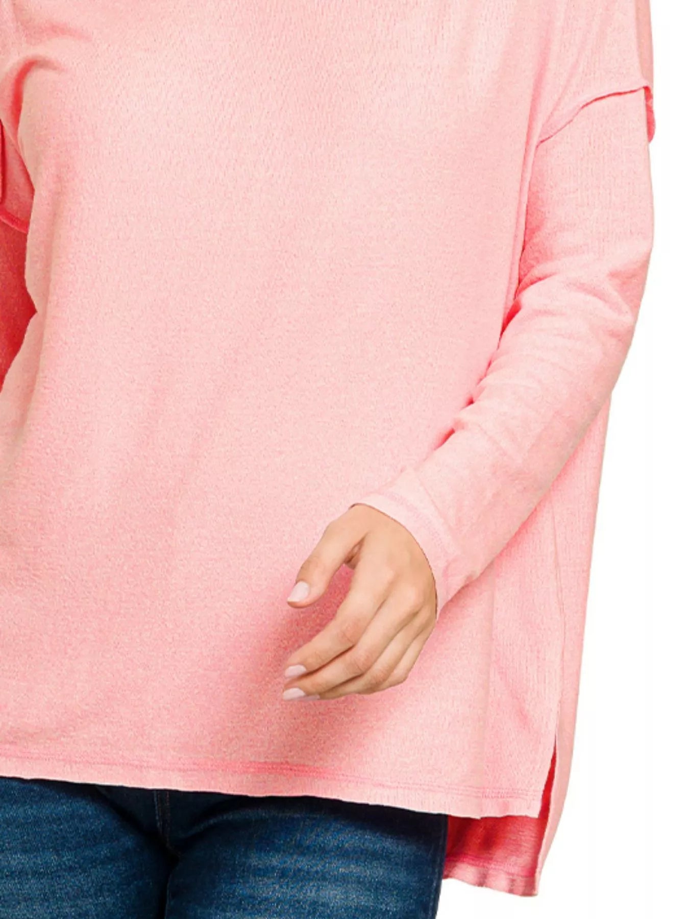 Zenana Full Size Melange Hacci Exposed Seam Hi-low Tee Plus Size