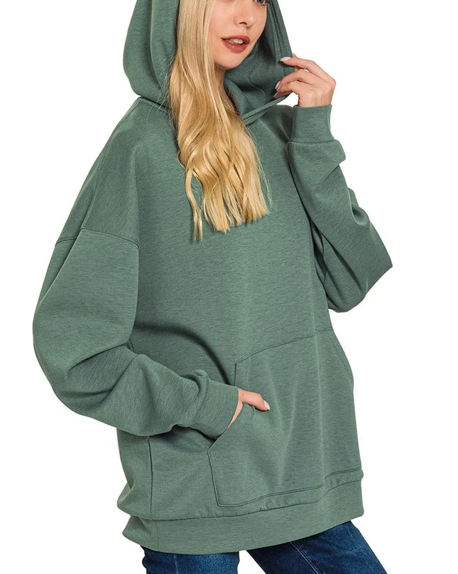 Zenana Oversized Scuba Hoodie with Kangaroo Pocket