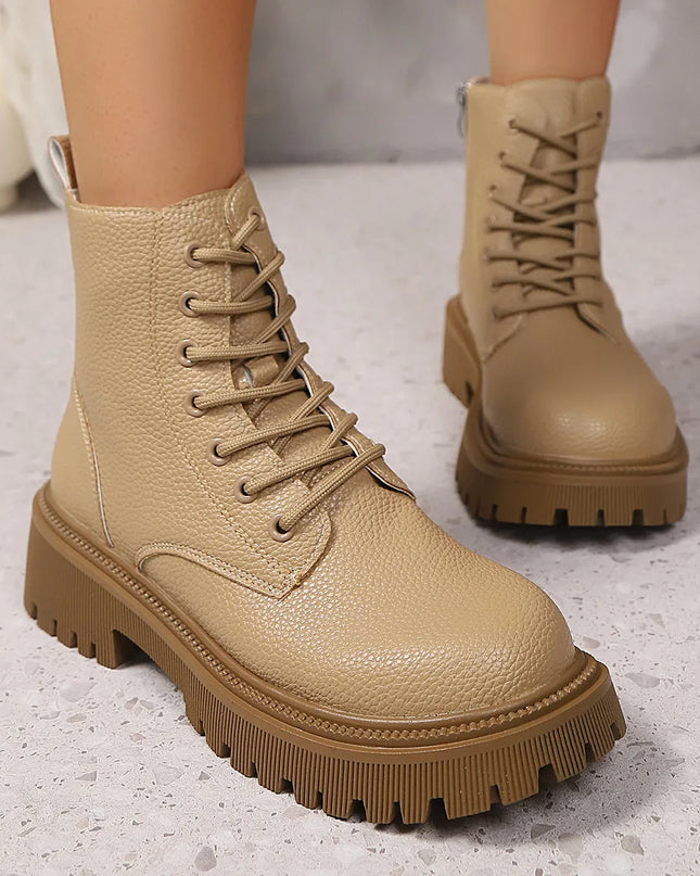 Lace Up Platform Boots Apricot
