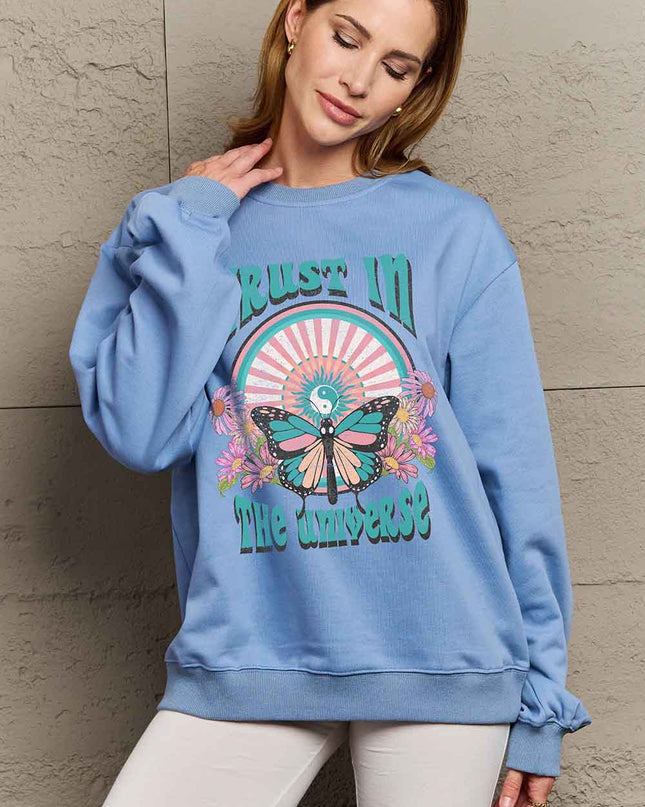 Simply Love Simply Love Full Size TRUST IN THE UNIVERSE Graphic Sweatshirt Dusty Blue