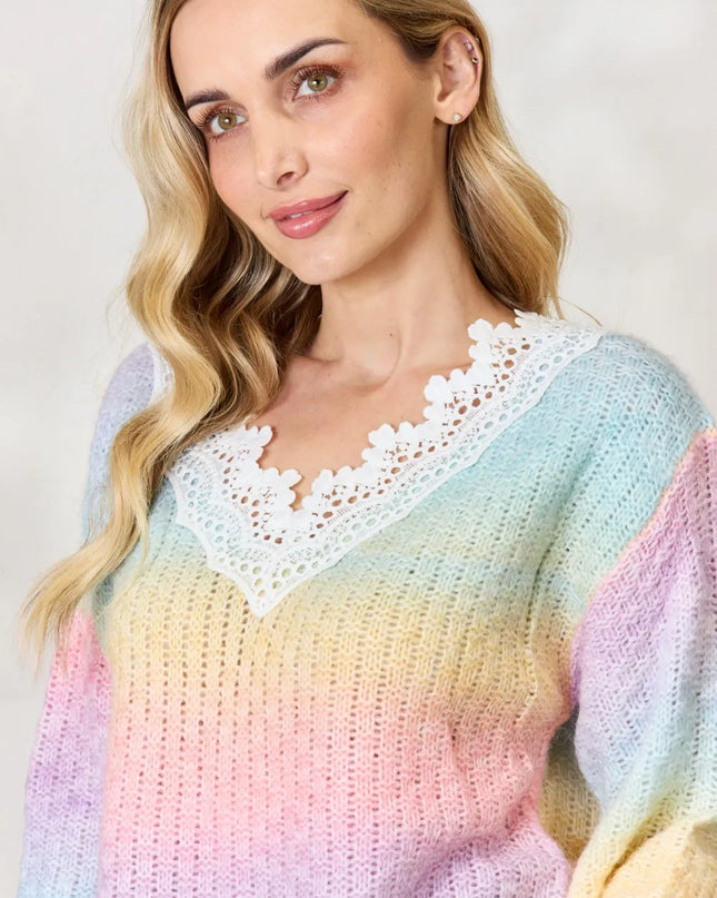 BiBi Rainbow Gradient Crochet Deetail Sweater