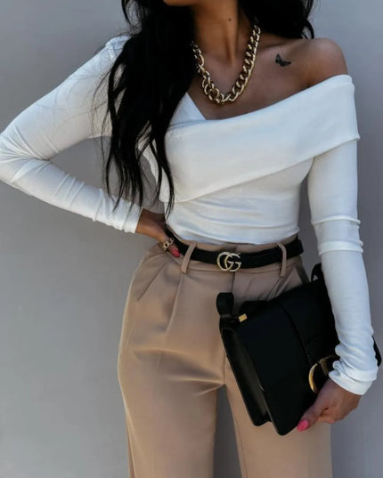 Asymmetrical Single Shoulder Long Sleeve T-Shirt