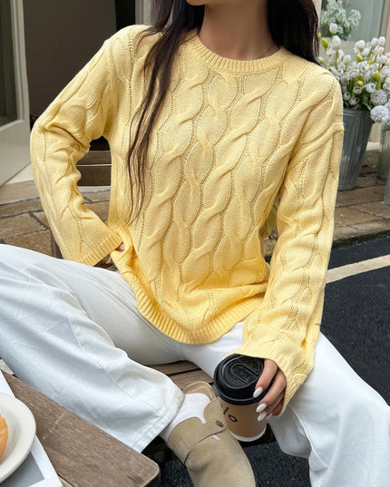 Cable Knit Long Sleeve Sweater Yellow
