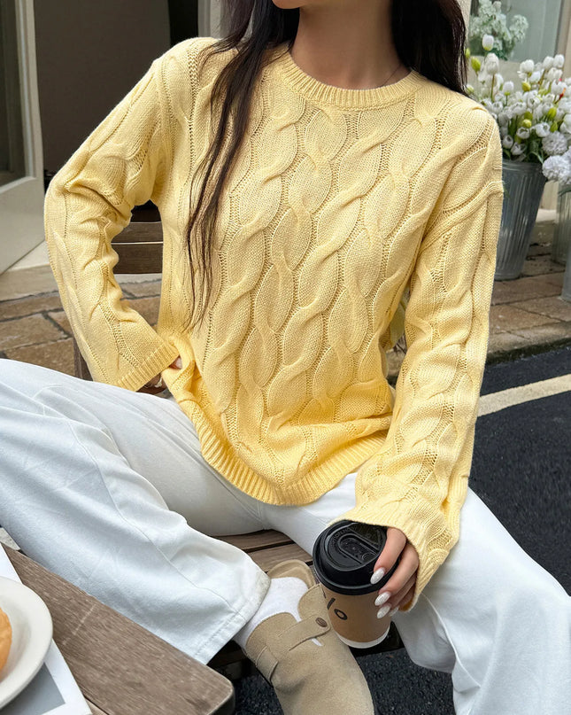 Cable Knit Long Sleeve Sweater Yellow