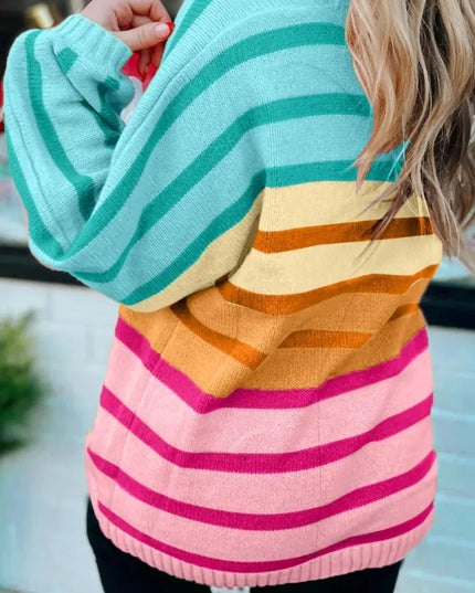 Contrast Striped Round Neck Long Sleeve Knit Top