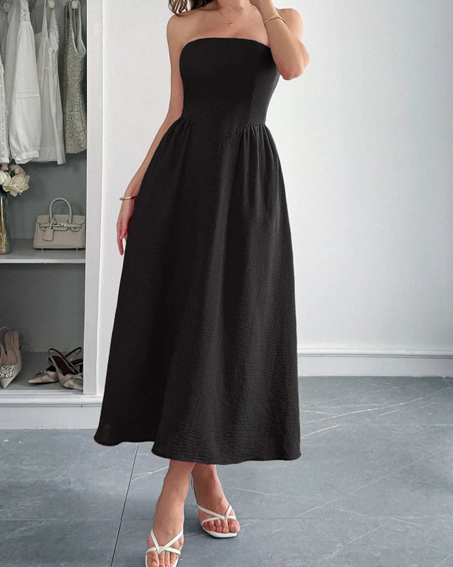 Strapless A-Line Midi Dress with Pockets 
