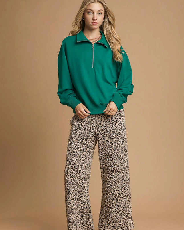 Umgee Half Zip Drop Shoulder Sweatshirt