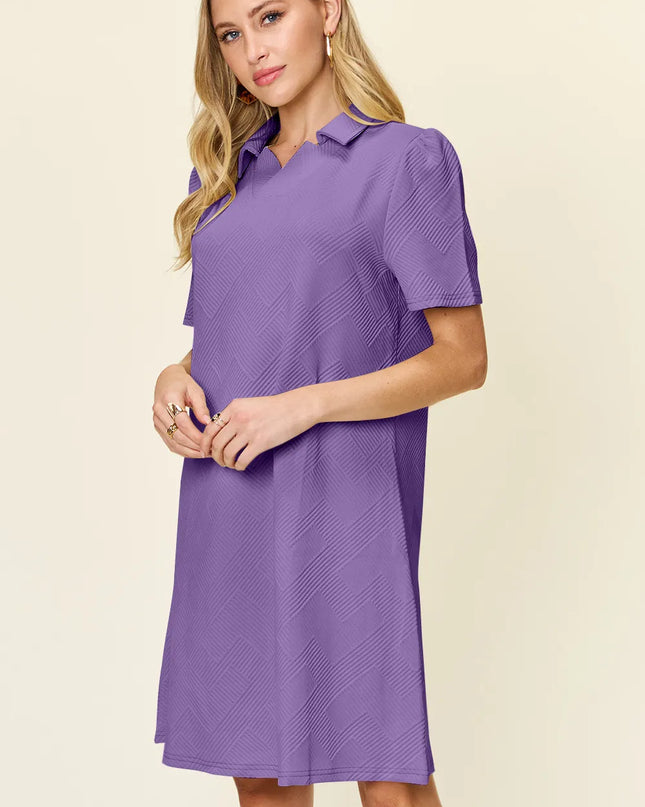 Double Take Full Size Texture Collared Neck Short Sleeve Dress
