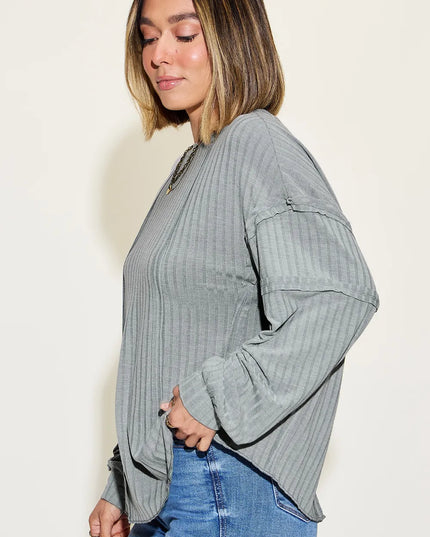 Basic Bae Full Size Ribbed Round Neck Long Sleeve T-Shirt