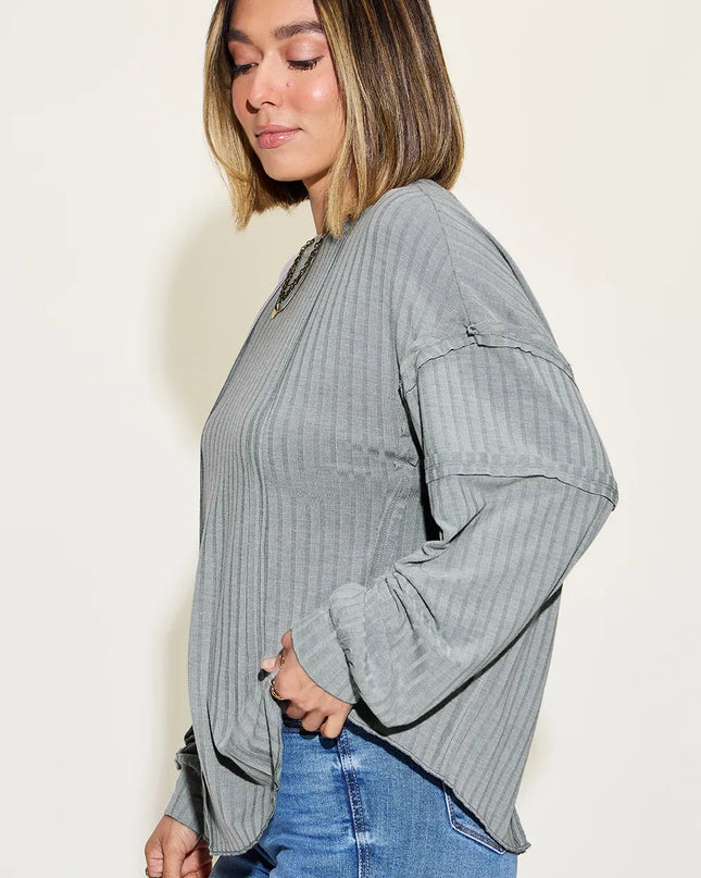 Basic Bae Full Size Ribbed Round Neck Long Sleeve T-Shirt