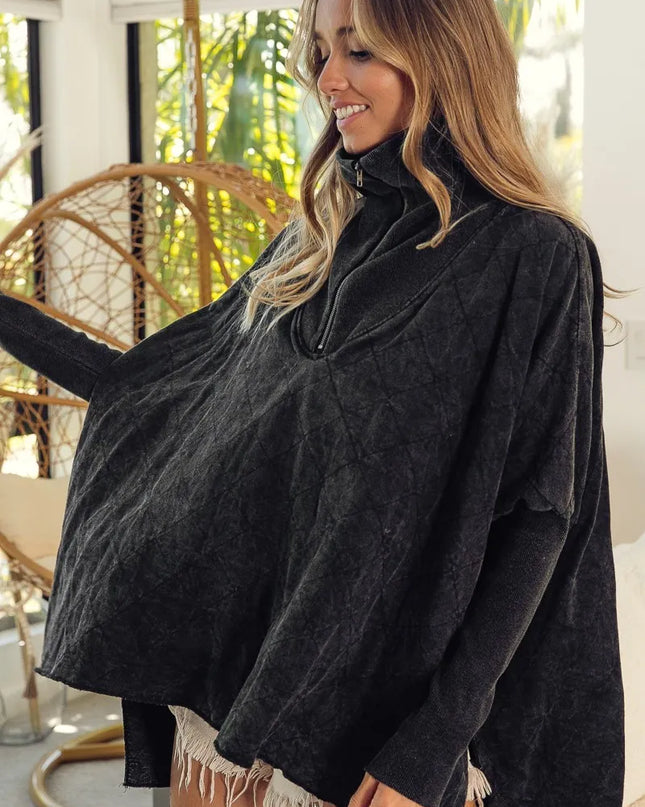 BiBi Vintage Washed Quilted Half Zip Top