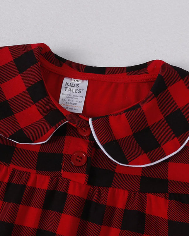 Children's Plaid Ruffle Hem Long Sleeve Dress