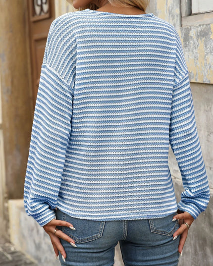 Striped V-Neck Button Front Casual Top