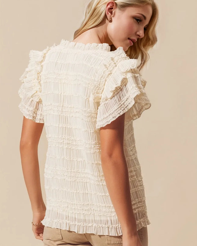 Oh Full Size Frill Notched Flounce Sleeve Blouse