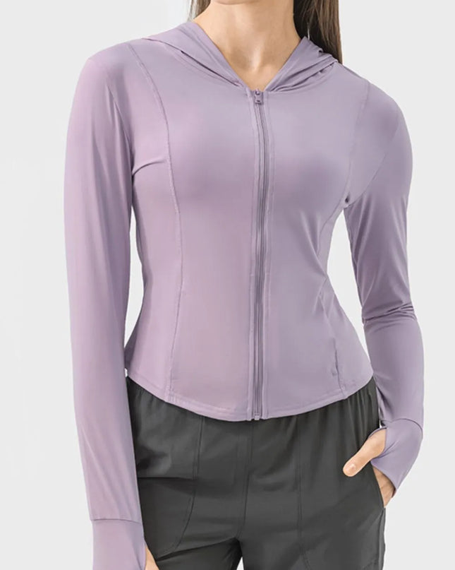 Millennia Pocketed Zip Up Hooded Long Sleeve Active Outerwear Lavender