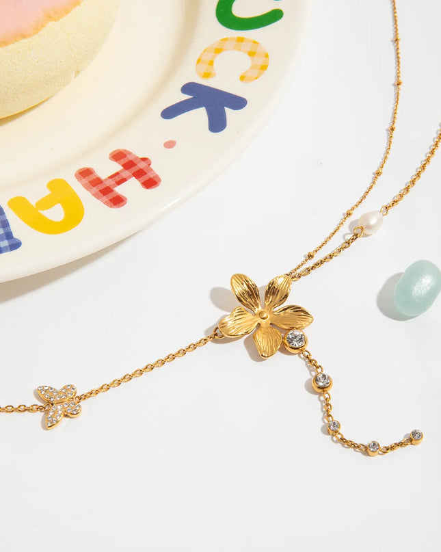 3-Piece 18K Gold-Plated Stainless Steel Flower Necklace