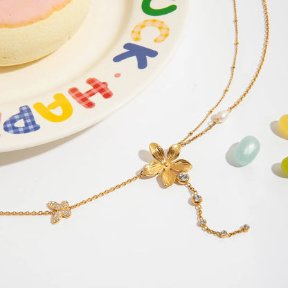 3-Piece 18K Gold-Plated Stainless Steel Flower Necklace