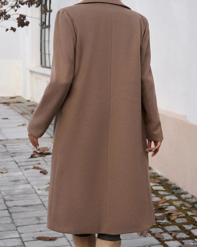 Devine Pocketed Collared Neck Long Sleeve Coat