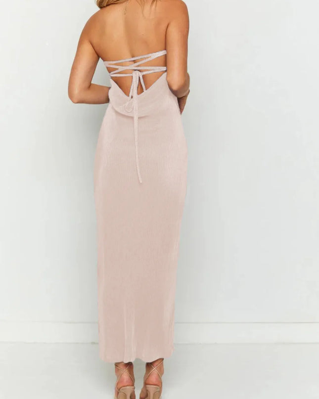 Lace-Up Back Tube Maxi Dress 