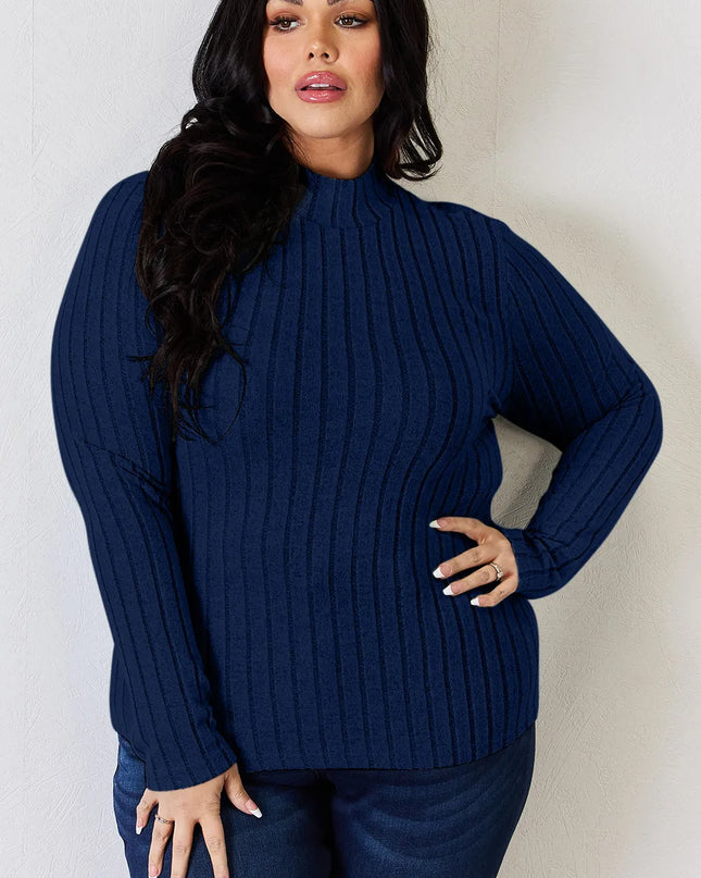 Basic Bae Full Size Ribbed Mock Neck Long Sleeve T-Shirt