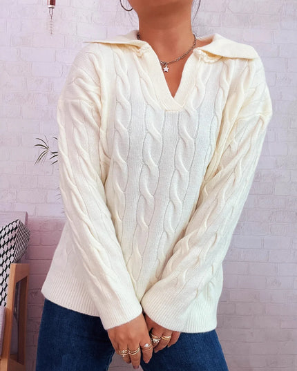 Cable Knit Johnny Collar Sweater