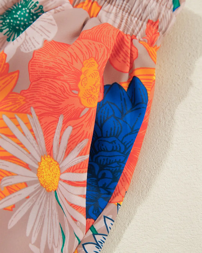 Printed Button Up Long Sleeve Top and Shorts Set