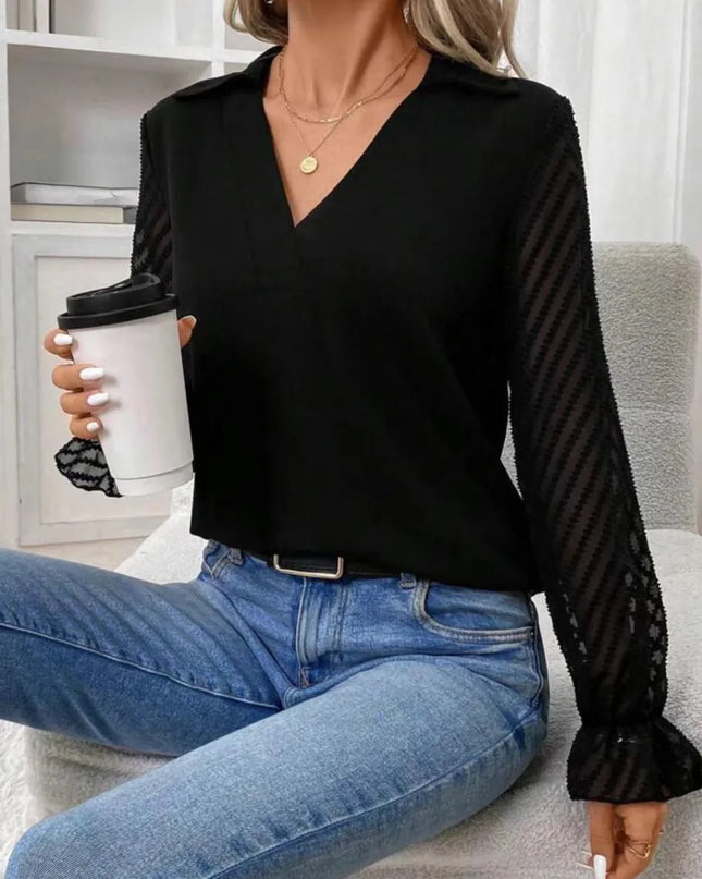 V-Neck Flounce Sleeve Blouse 