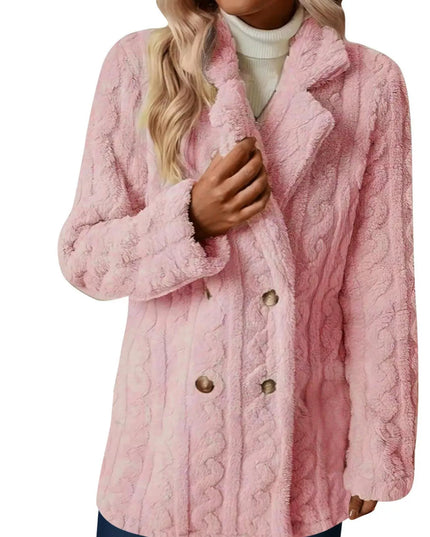 Double-Breasted Fleece Longline Coat Pink