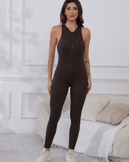 Half Zip Wide Strap Active Jumpsuit