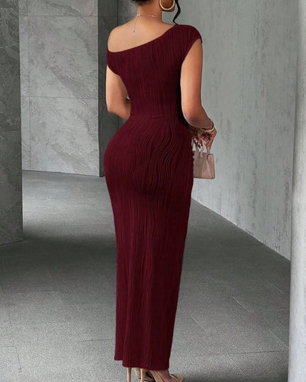 Textured Single Shoulder Bodycon Maxi Dress 