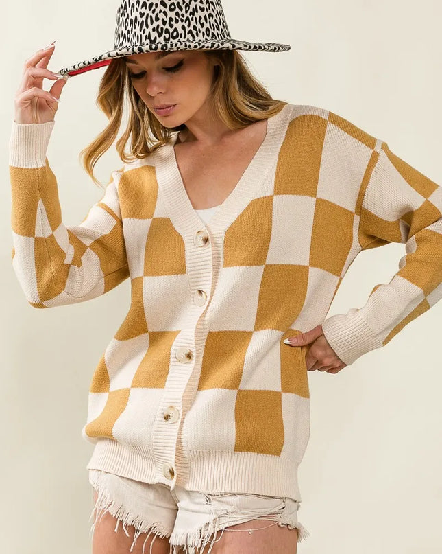 BiBi Checked V-neck Cardigan