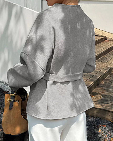 Surplice Dropped Shoulder Tie Belt Outerwear