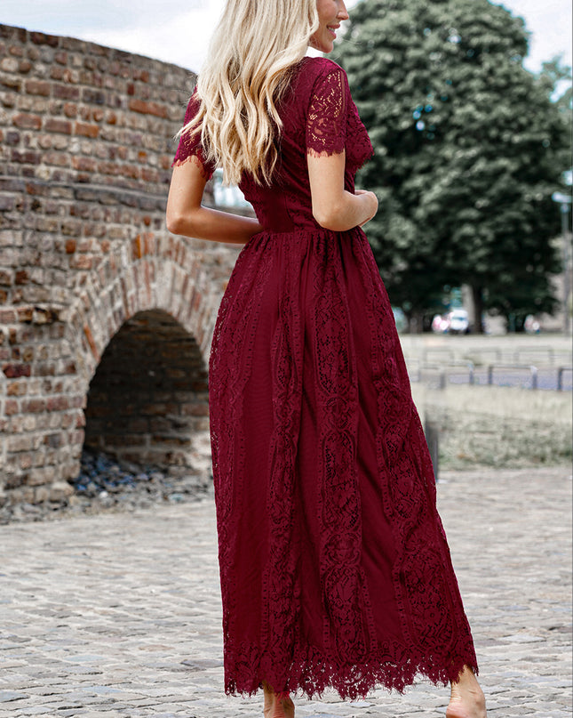 Scalloped Trim Lace Plunge Dress