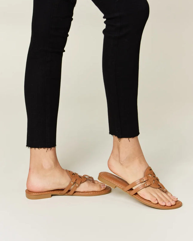 Forever Link Cutout PU Leather Open Toe Sandals