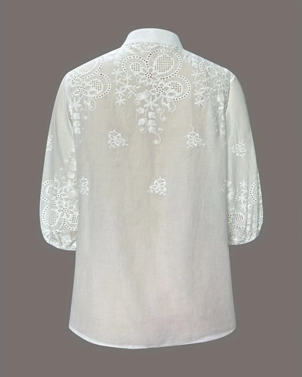 Embroidered Eyelet Button Up Shirt