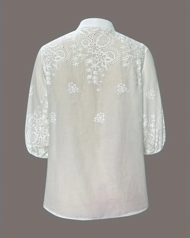 Embroidered Eyelet Button Up Shirt