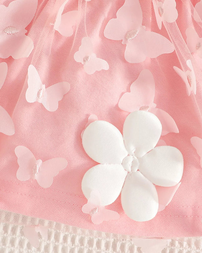 Children's Butterfly Decor Flower Applique Dress with Headband
