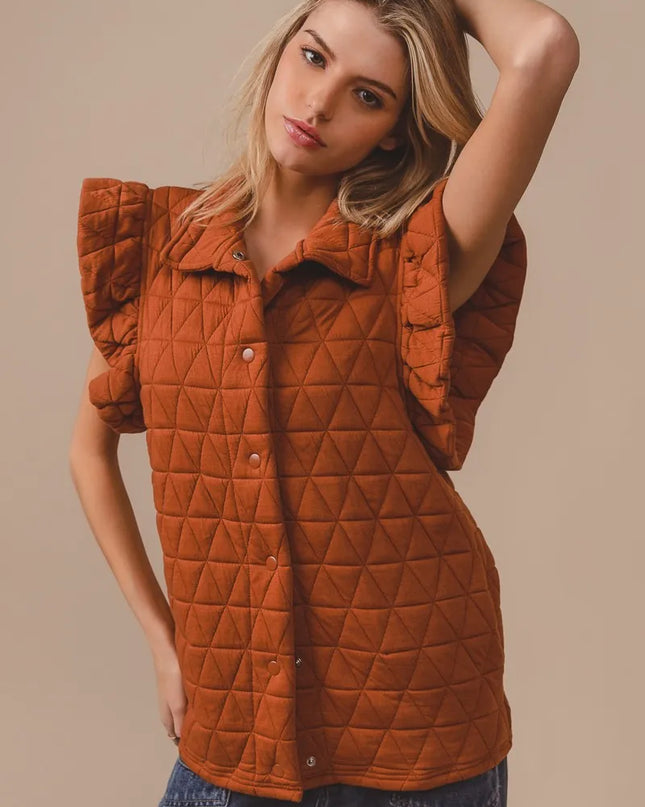 BiBi Quilting Knit Ruffle Sleeve Vest