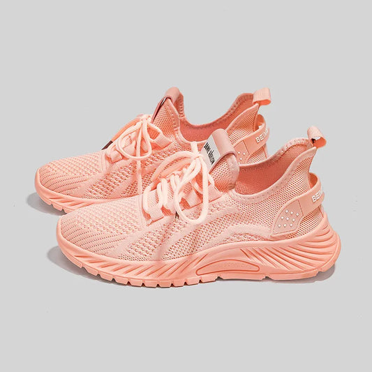 Mesh Lace-Up Platform Athletic Shoes Watermelon pink
