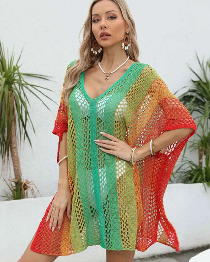 Rainbow Gradient Crochet Beach Cover Up