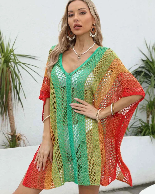Rainbow Gradient Crochet Beach Cover Up