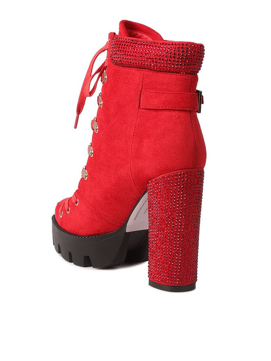 Birch Diamante Set Block Heeled Ankle Boot